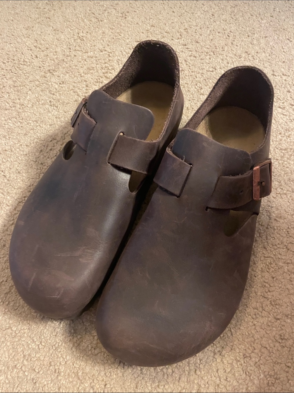 Birkenstock Brown Leather Slip-On Clogs with Buckle
